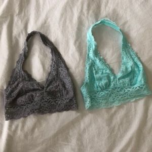 2 Justice bralettes, teal and grey